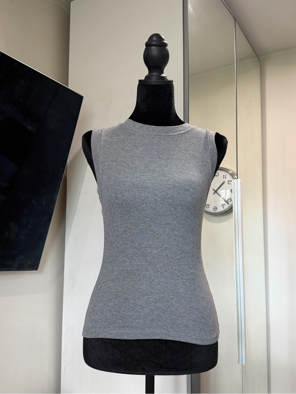 Topshop Grey Ribbed Fitted Sleeveless Tank Top